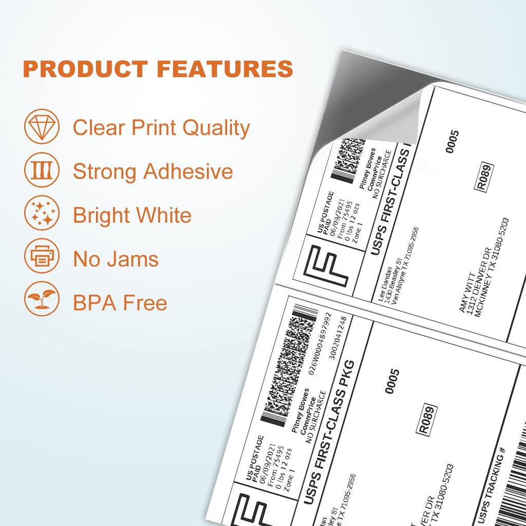 BESTEASY 200 Half Sheet Self Adhesive Shipping Labels for Laser and Ink Jet Printers, White Blank (100 Sheets, 200 Labels)