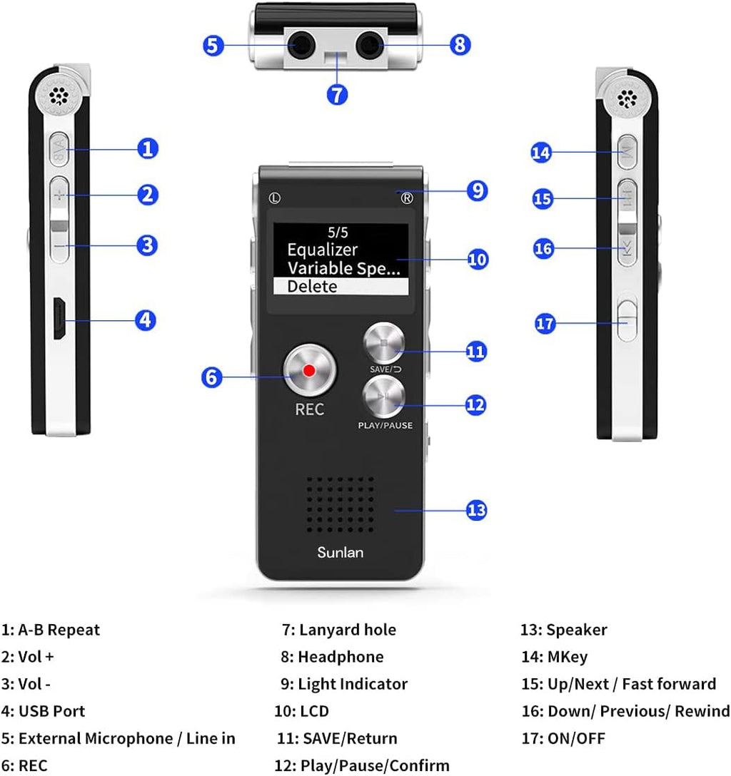 16GB Digital Voice Activated Recorder Sound Audio Recorder Dictaphone for Lectures Meetings by Sunlan