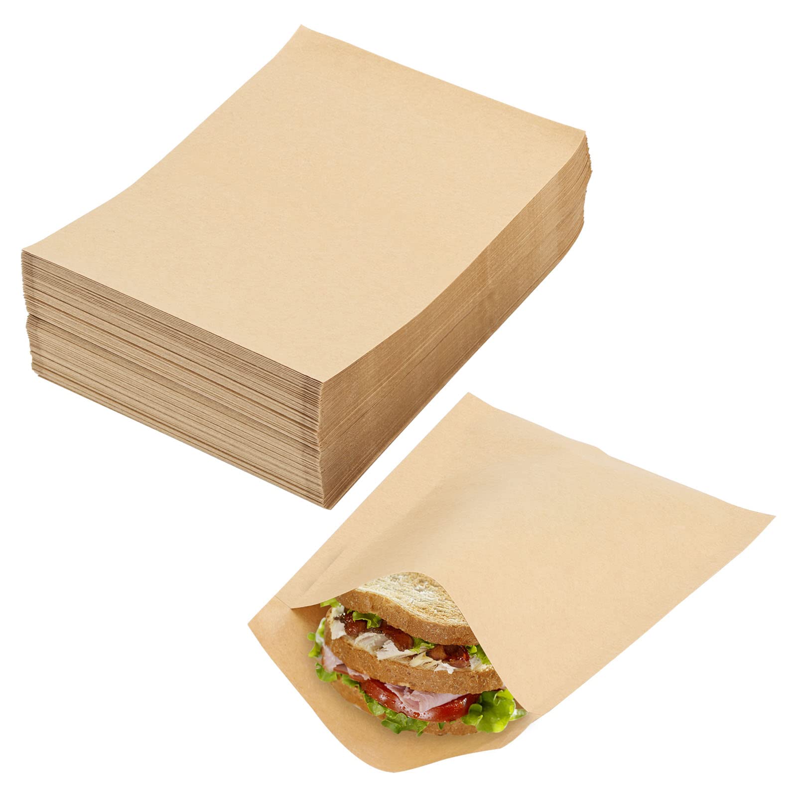 LoveBB Kraft Paper Treats Bags - 200 Pcs Brown Wax-lined Paper Packing Bags for Bakery Cookies, Bread, Snacks (5.9 x 7.9 inch)