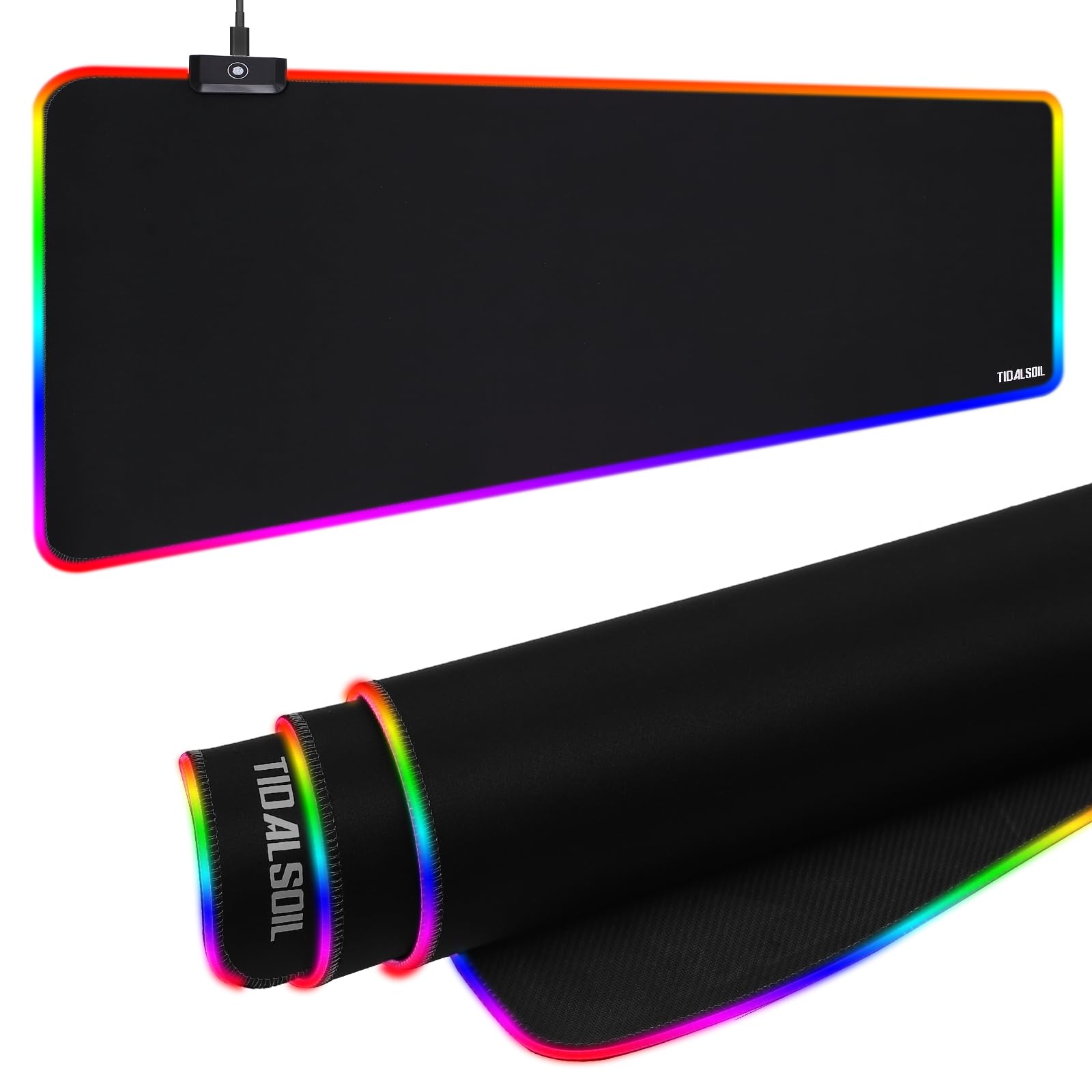 TIDALSOIL RGB Gaming Mouse Pad, Oversized Mouse Mat with 12 Light Modes, Non-Slip Rubber Base, Large Computer Keyboard Mouse Pad for PC Gaming, Office, 800 x 300 x 3 mm, Black