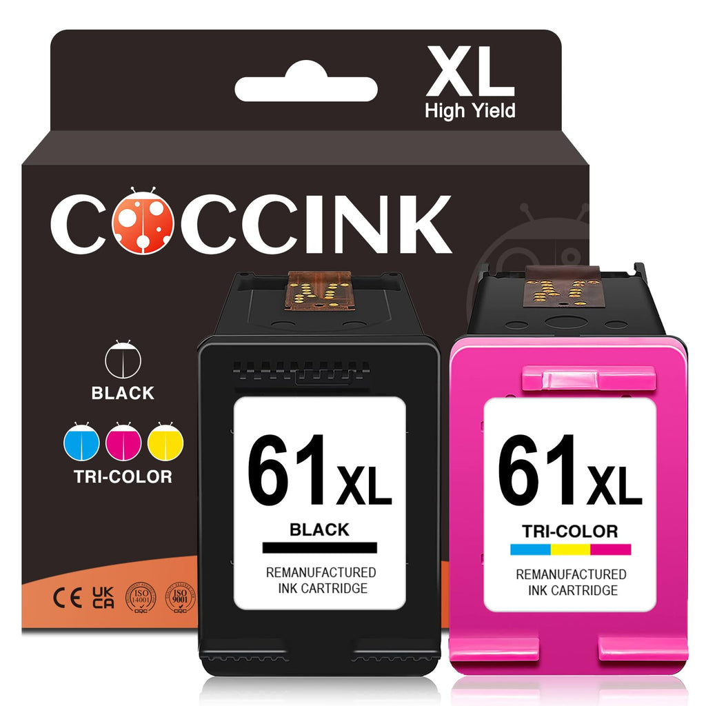 COCCINK 61XL for HP 61 Ink Cartridges 61 XL Envy 4500 5530 4502 4501 5531 Officejet 4630 4635 Deskjet 3050 3510 2541 2540 2512 2510 1510 1055 Printer for hp 61 Ink Cartridge Black and Colour
