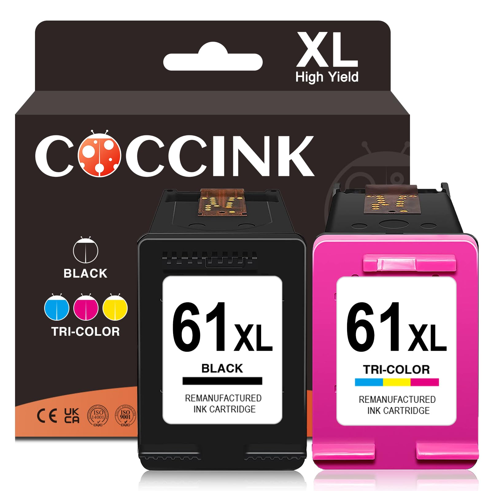 COCCINK 61XL for HP 61 Ink Cartridges 61 XL Envy 4500 5530 4502 4501 5531 Officejet 4630 4635 Deskjet 3050 3510 2541 2540 2512 2510 1510 1055 Printer for hp 61 Ink Cartridge Black and Colour