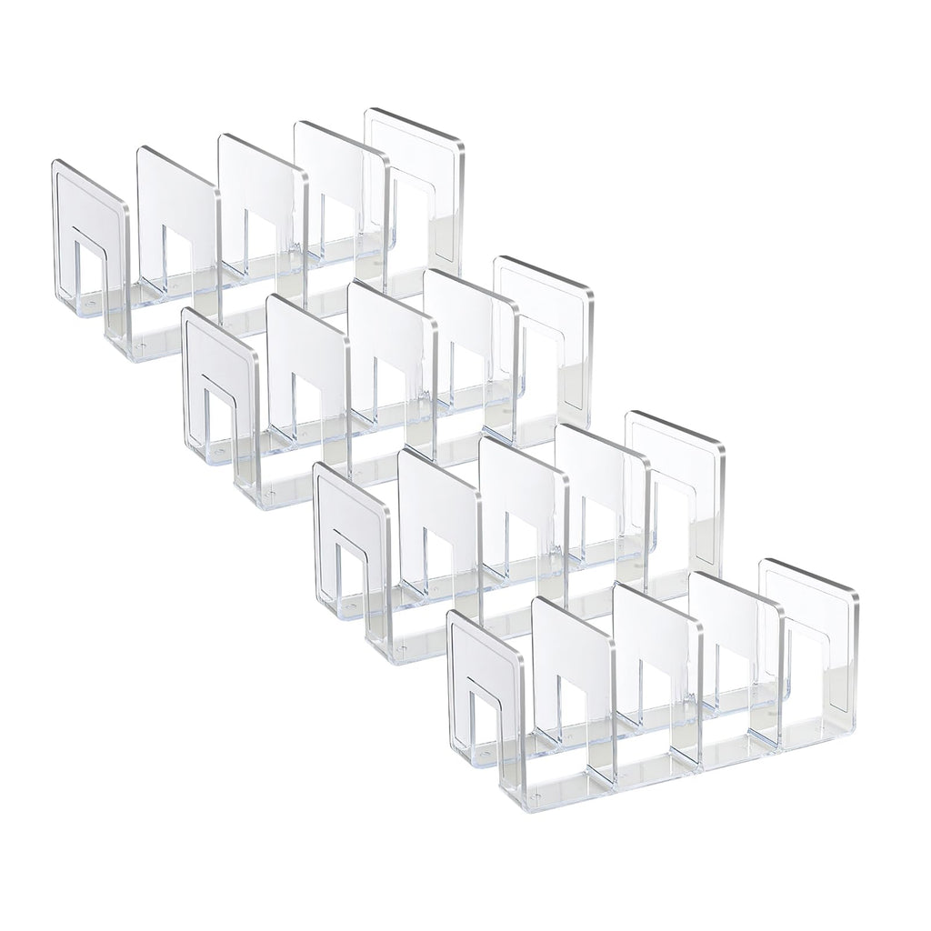 Marte Vanci Clear Acrylic File Sorter, Sturdy Desk File Organizer Shelf Book Holder Purse Handbag Clutch Divider File Folder Rack for Letter Cookbooks Home Office Kitchen Supplies 4 Sections (4 Pack)