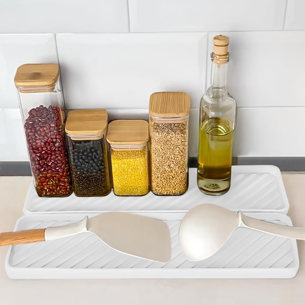 HvOvMvE Silicone Organizer Tray for Kitchen Sinks and Bathrooms. Dishwasher-Safe, Non-Slip Countertop Tray, Bathroom Drawer Organizer Trays. Perfect for Makeup & Trinkets (White L 1PC)