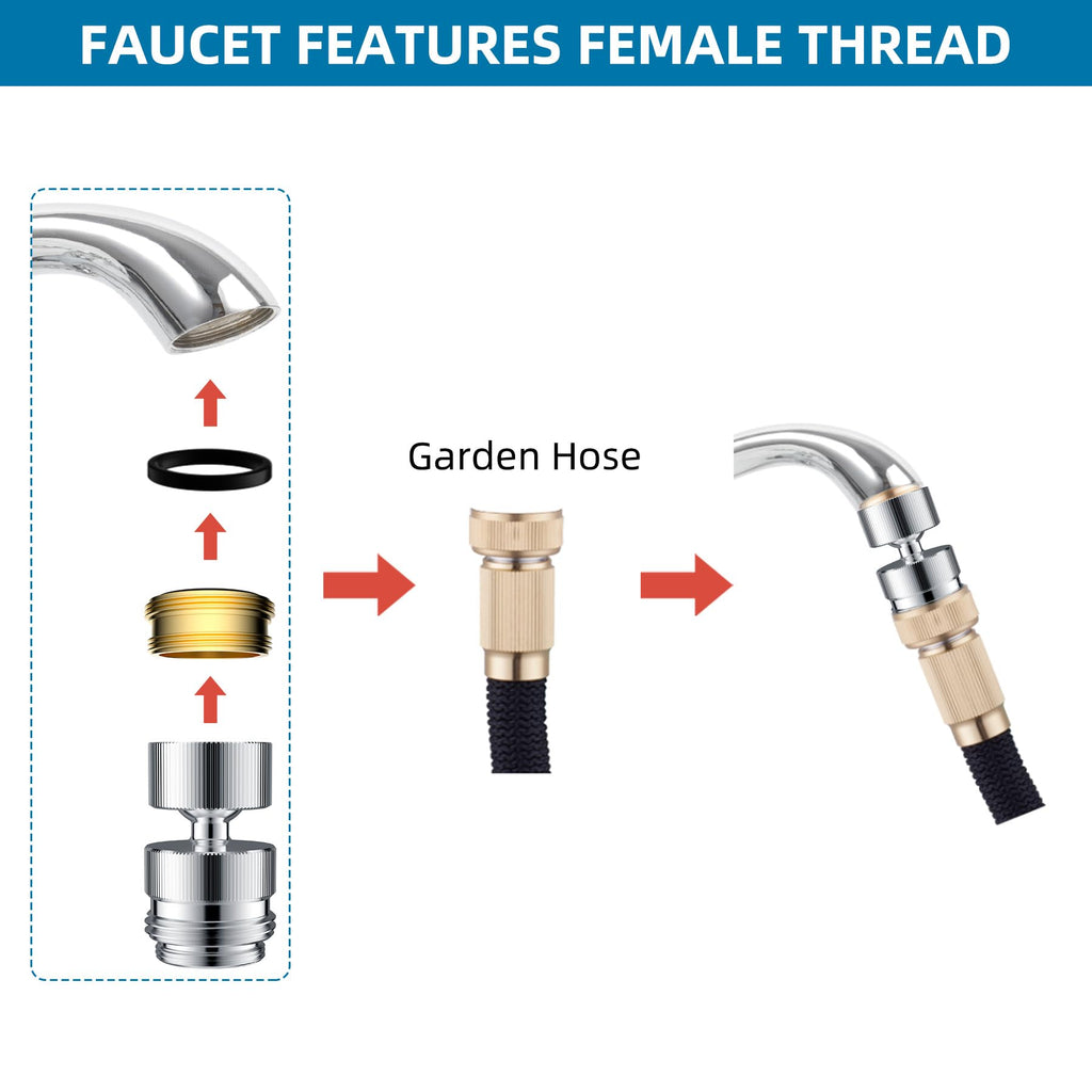 Hibbent Sink Faucet to Garden Hose Adapter, 360-Degree Swivel 55/64 Inch Female Thread, Sink Hose Attachment for Faucet Adapter Connector, Chrome