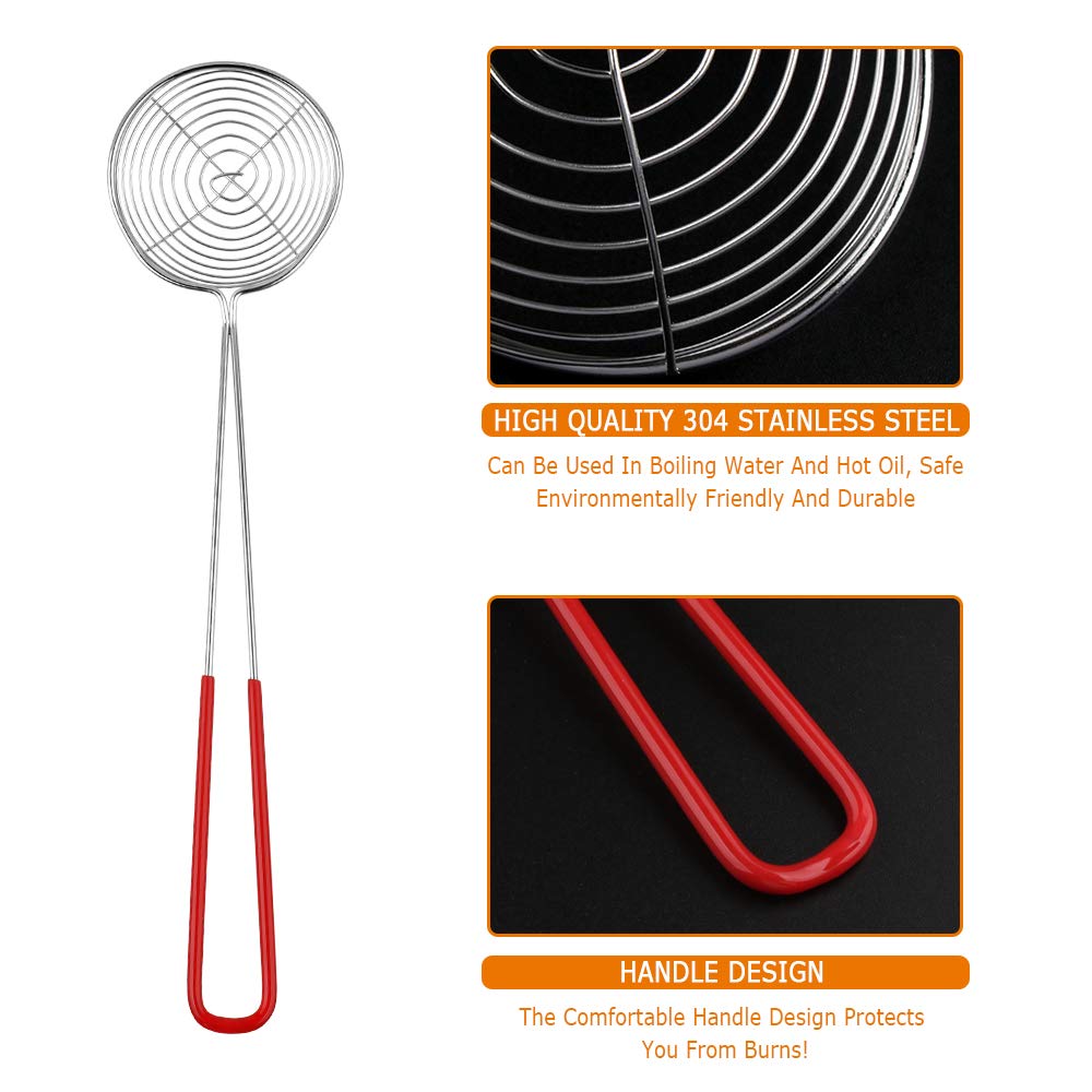 8 Pieces Stainless Steel Spider Strainer Spoon Small Wire Skimmer Colander with Handle for Hot Pot, Tortellini and Meatball
