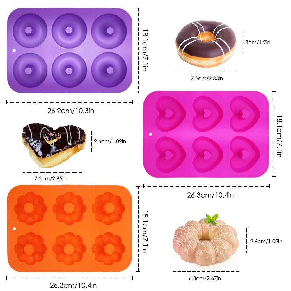 3 Pack Silicone Baking Tray Doughnut Maker Moulds, FineGood Cupcake Tray Silicone Muffin Molds Donut Pan Bagel Making Mould Tray