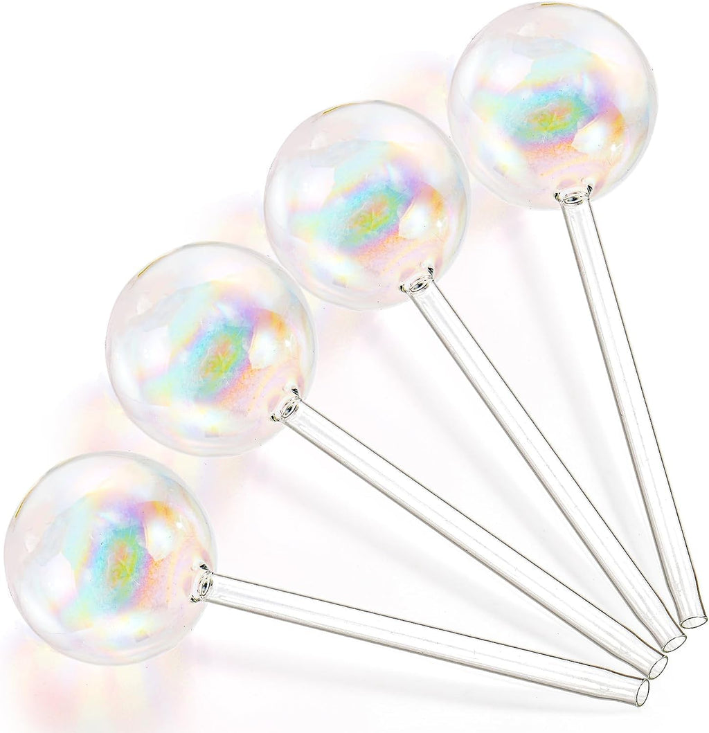 Yopay 4 Pack Plant Watering Bulbs, Hand Blown Glass Self Watering Spikes Globes, Rainbow Gradient Color Indoor House Plant Automatic Water Bulb, Medium Size 8.7" L x 2.8" D