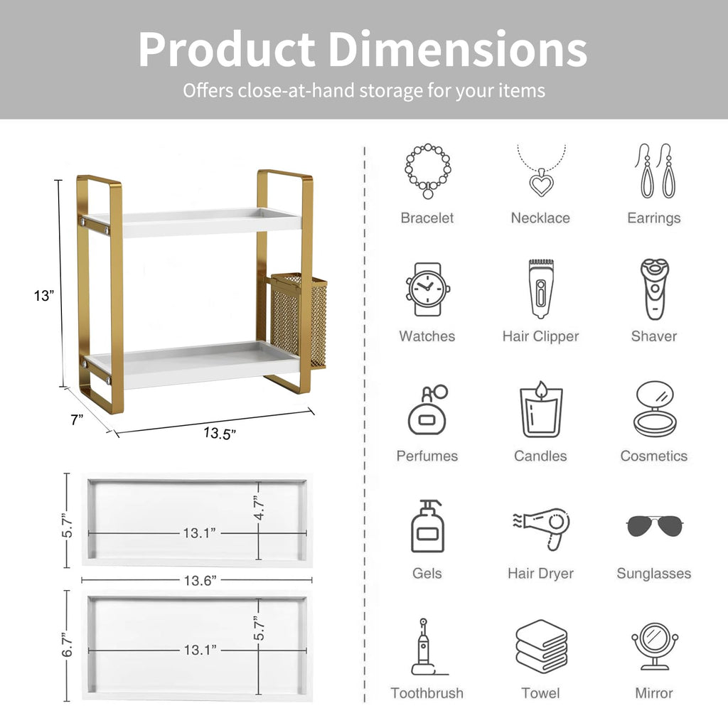 LEMIKKLE Bathroom Counter Organizer with Basket, Skincare,Makeup Organizers for Vanity,Storage Organizers for Bathroom, Kitchen, Dresser（White）