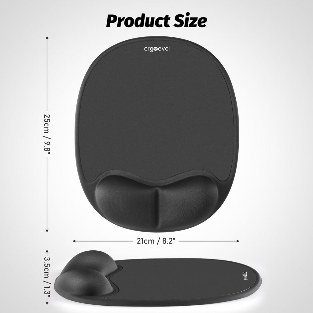 ErgoEvol Ergonomic Mouse Pad with Skin-Friendly Lycra Memory Foam Wrist Rest, Easy-to-Clean Smooth PP Surface, and Non-Slip PU Base – Ideal for Vertical, Ergonomic, and Office Mice(Jet Black)