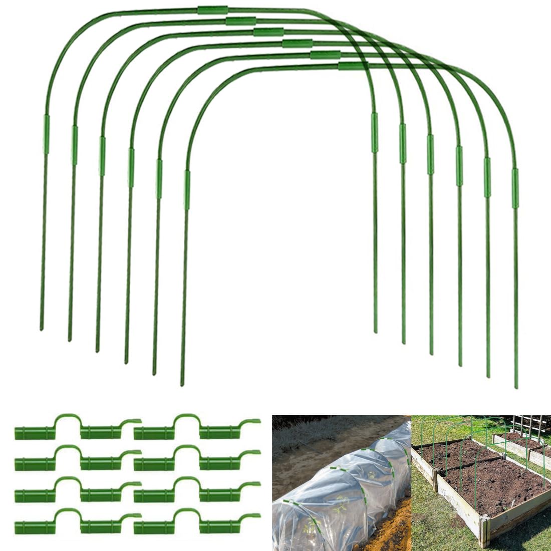 6 Sets Greenhouse Hoops for Raised Beds, DIY Garden Hoops,Rustproof Plastic Coated Metal Grow Tunnel, Garden Tunnel Row Cover Hoops Kit,Grow Tunnel Support Frame for Plant Cover