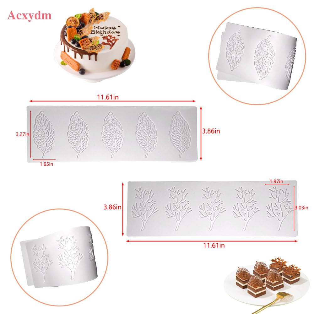 Acxydm 5PCS Leaf Molds Silicone,Fondant Molds Baking Molds,Chocolate Molds Set with Silicone Leaf Mold and 3D Beehive Candy Lace Silicone Molds,Tuile Molds Silicone for Making Sugar Craft,Cupcakes
