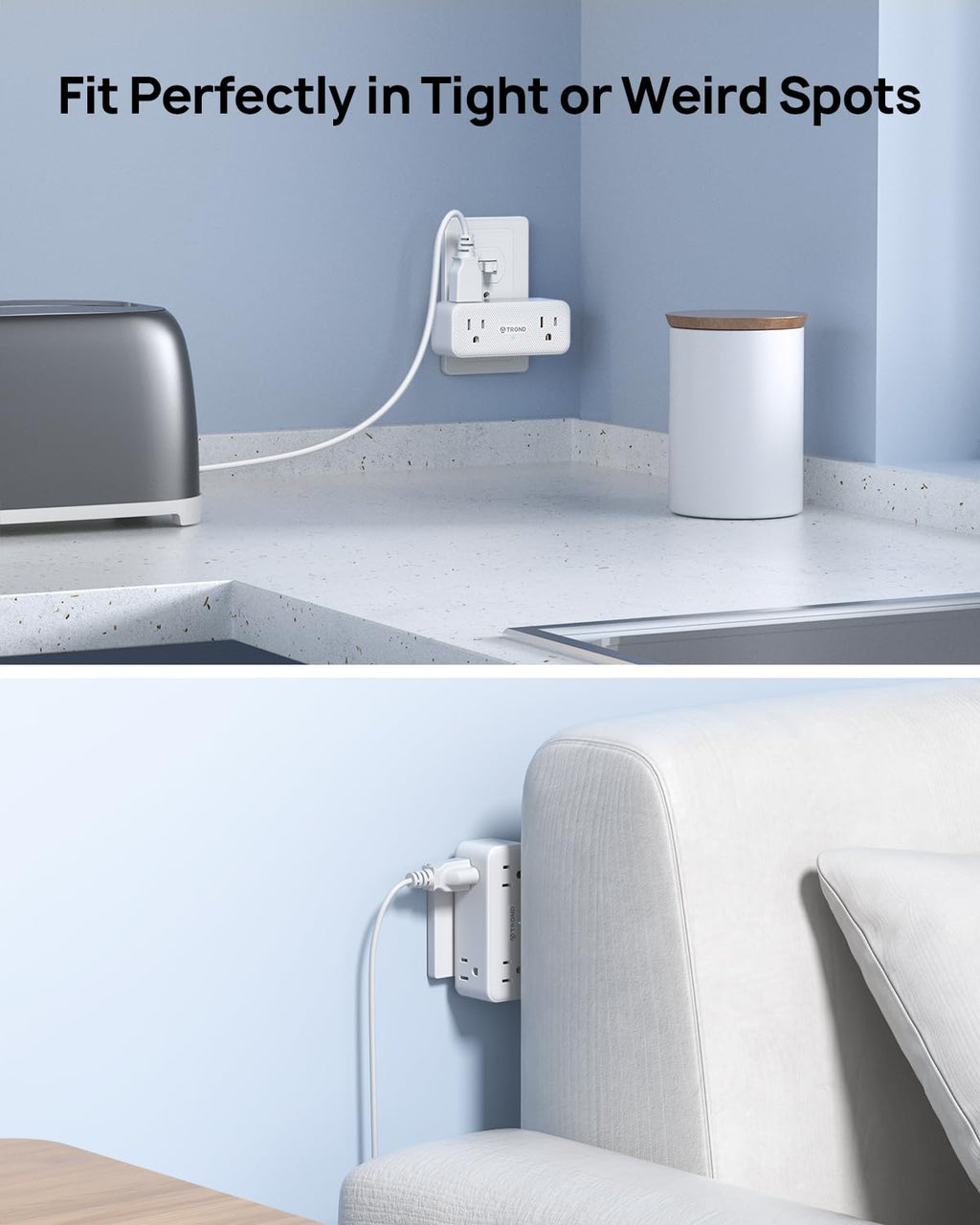 TROND Surge Protector Outlet Extender with 360° Rotating Plug, 2 Pack Flat Power Adapter Indoor, 6 Charging Station Ports, 3 Way Wall Splitters Expander for Home Office Dorm Bathroom Kitchen Travel
