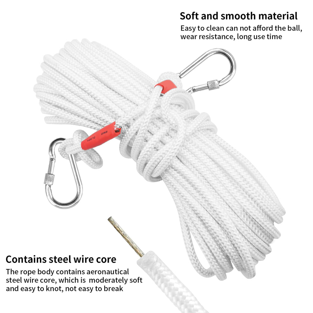 Jmlwlzx 5/16" x 66 ft Wire Center Flagpole Rope, White Braided Polyester Flagpole Halyard Rope with 2 Pieces Stainless Steel Snap Hooks, Solid Rope for Flagpole