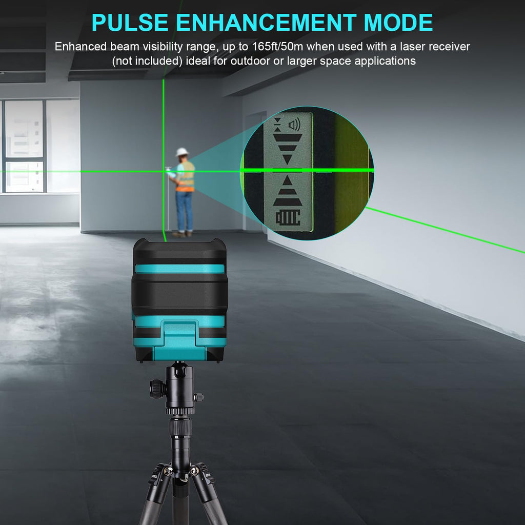 Kiprim Green Laser Level LV8 with Enhanced Visibility,Adjustable Brightness,Manual/Self Leveling/Pulse Mode,Batteries and Carrying Pouch Included