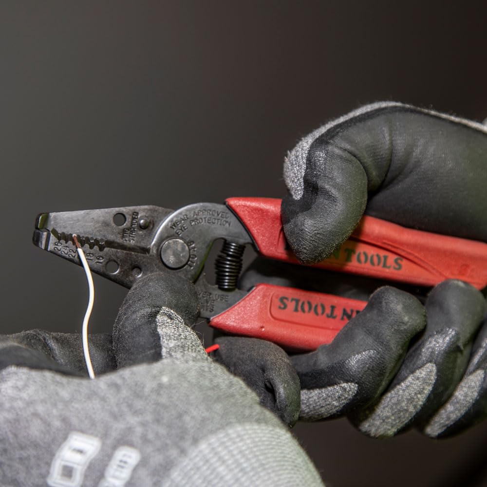 Klein Tools 11046 Wire Stripper, Wire Cutter, Stripping/Cutting Tool for 16-26 AWG Stranded, Compact Nose with Precision-Ground Stripping Holes