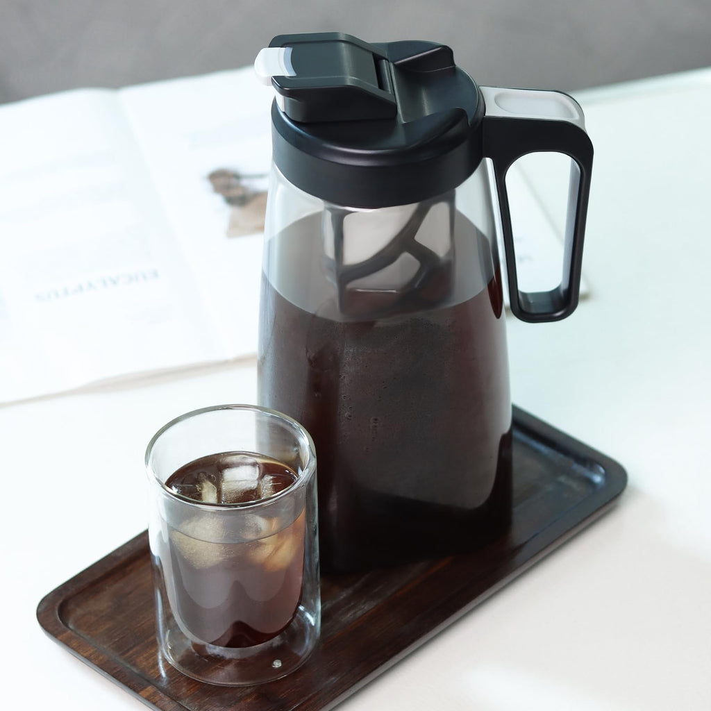 Sivaphe Large Ice Cold Coffee Maker 2 Quart, Dishwasher Safty Traitan Carafe Pitcher Leak Proof, Reusable Filter 64 oz Iced Coffee Tea Method Brewer