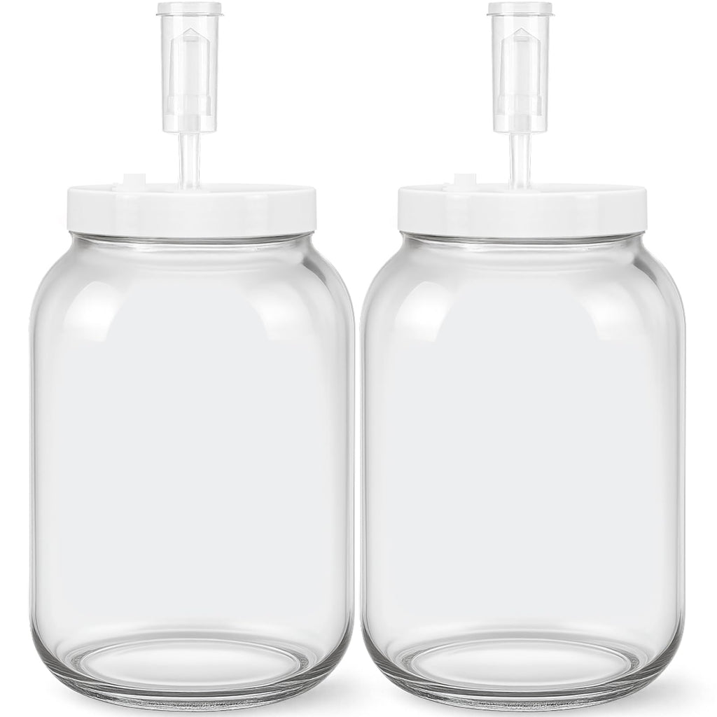 Essmilkee 1 Gallon Large Glass Fermentation Jars for Kombucha Sourdough Starter, Wide Mouth Mead Making Kit, 2Pcs Glass Canning Jars with Fermentation Lid and Airlock