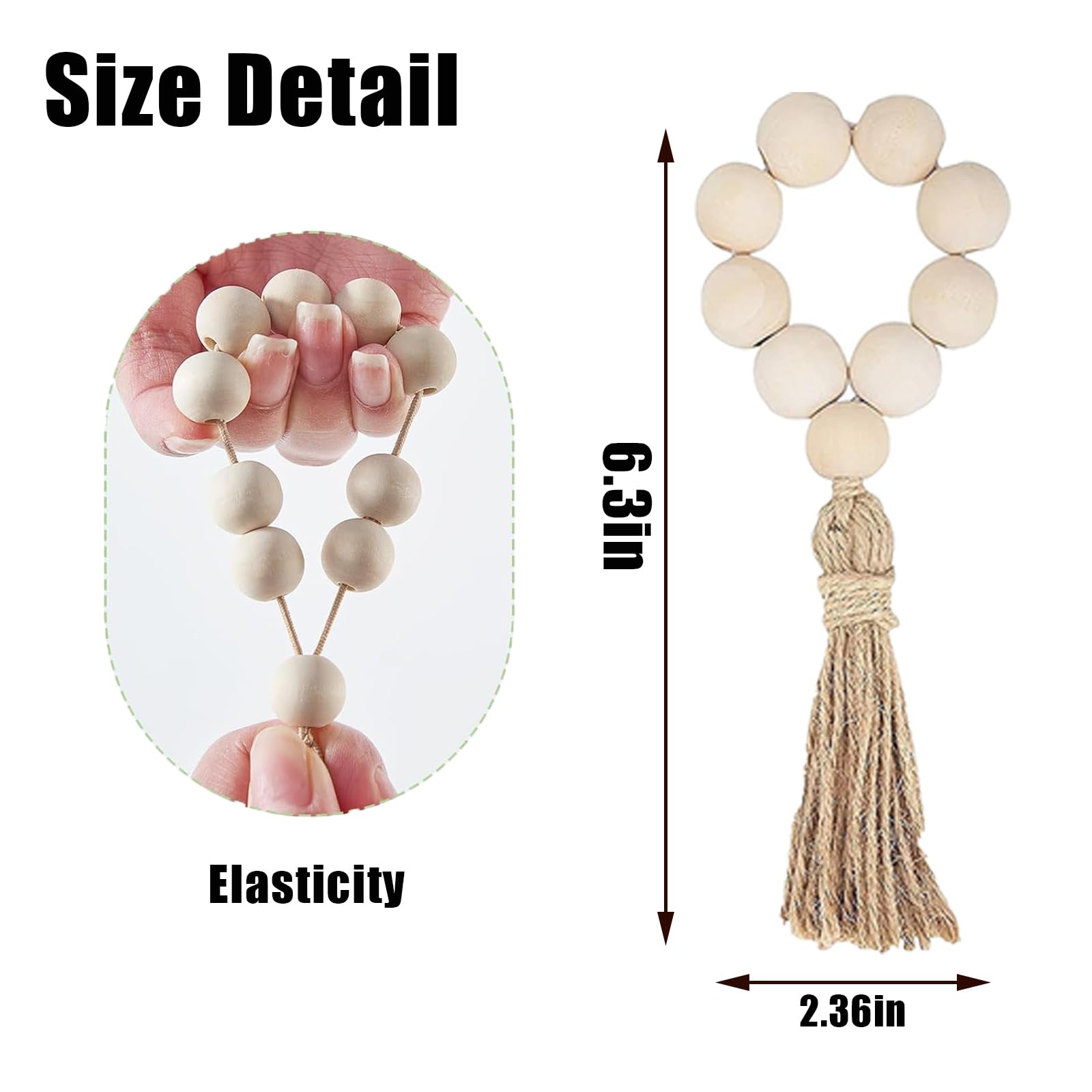 12 pcs Wood Bead Elastic Farmhouse Napkin Rings with Tassel,Elastic Napkin Rings for Wedding Party Home Decoration, Napkin Holders for Dinner Table Decor