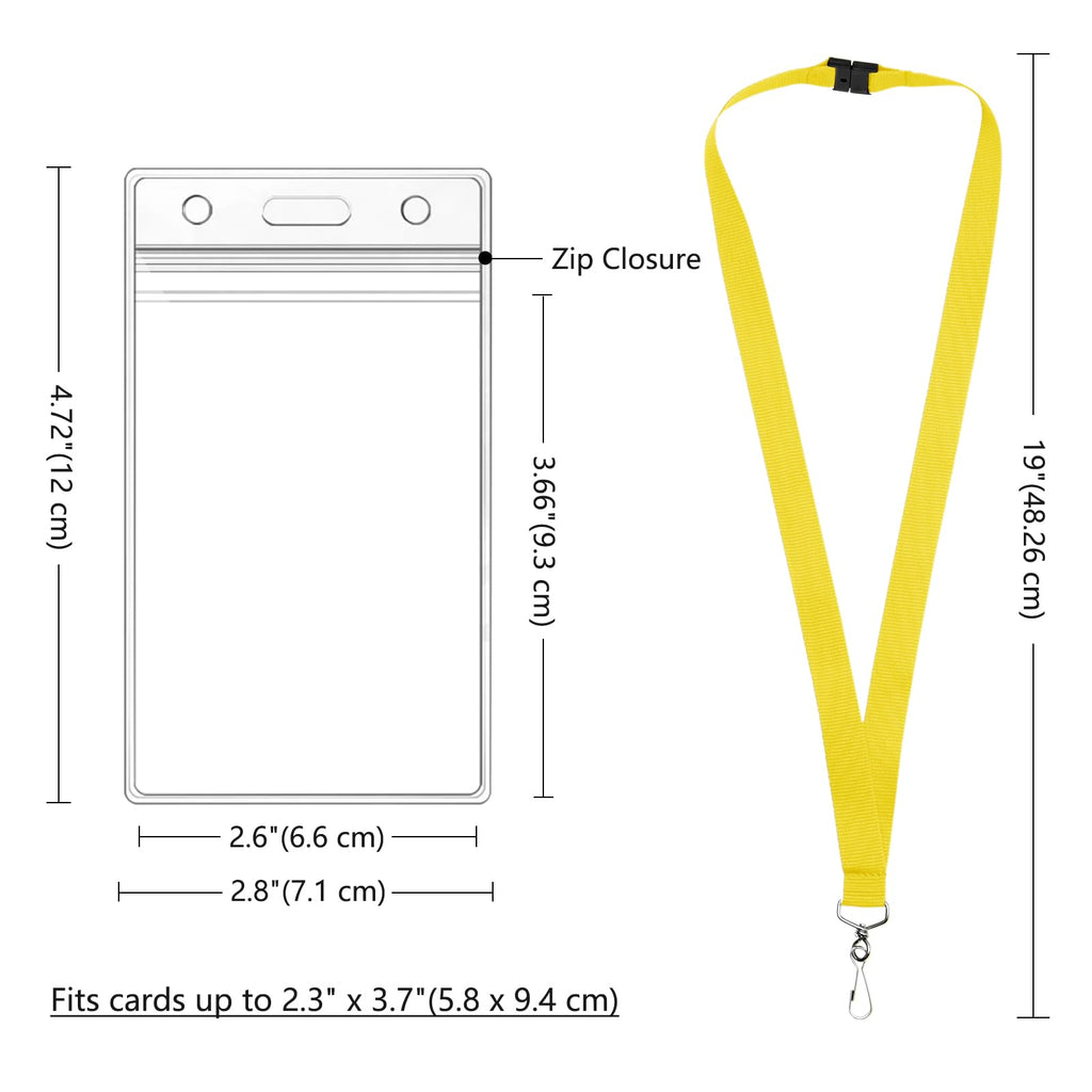 WEZEBEL 24-Pack Yellow Breakaway Lanyards with Waterproof Badge Holders, Metal Hook, Polyester Neck Straps for ID Cards, Events, Office, and Schools