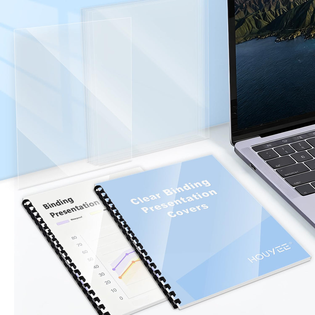 HOUYEE 100 Pack10 Mil Clear Binding Presentation Covers, PVC Report Cover Sheets for Binding, Square Corner, 8.5 x11 Inches, Letter Size