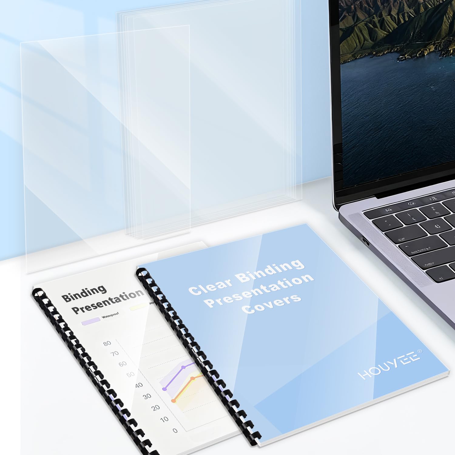 HOUYEE 100 Pack10 Mil Clear Binding Presentation Covers, PVC Report Cover Sheets for Binding, Square Corner, 8.5 x11 Inches, Letter Size
