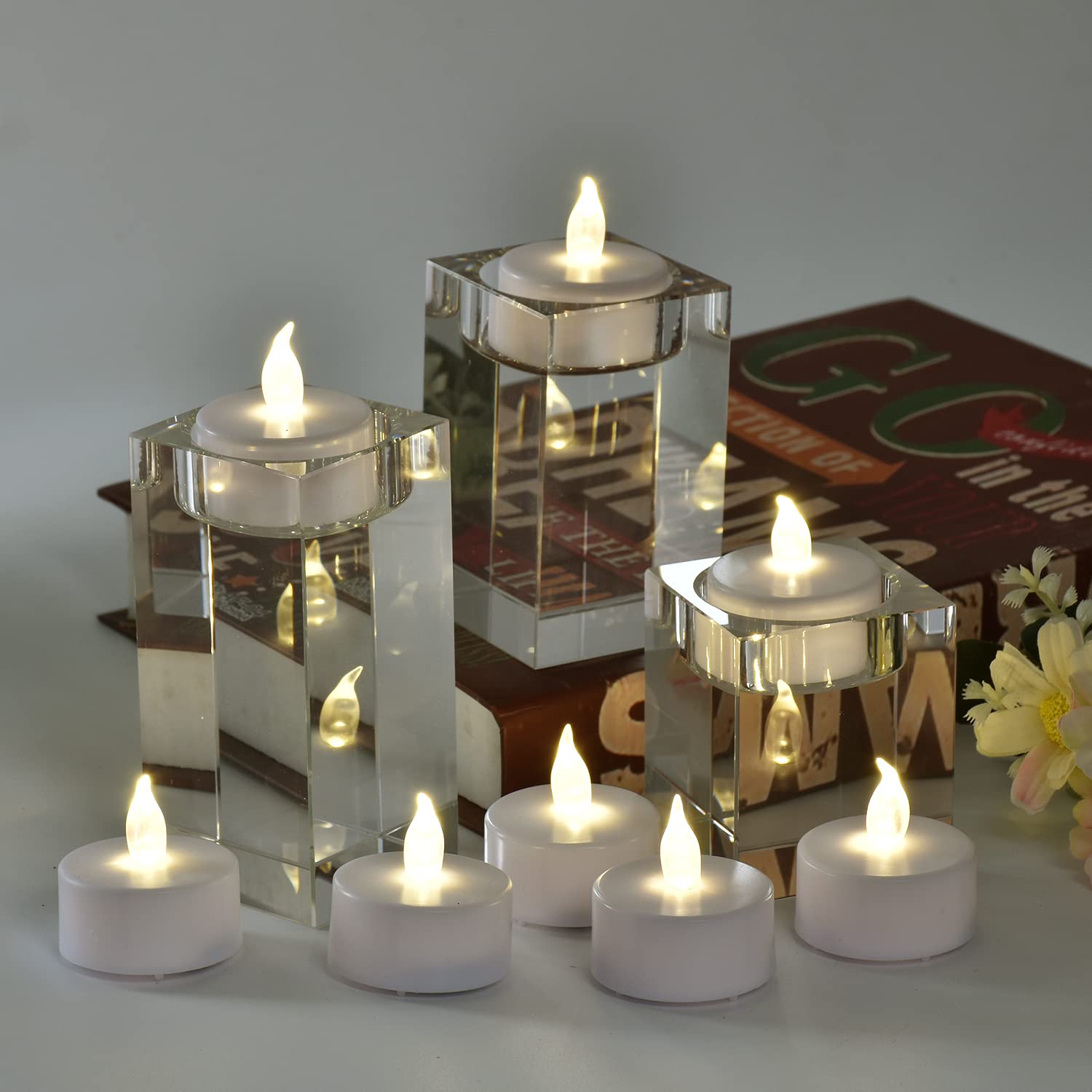 Tea Lights Battery Operated Candles,Set of 24 LED Tea Lights Flameless Candles 200+ Hours Flickering Fake Tealights for Sweetest Day Wedding Home Decorations Party (24 Pack Warm White)