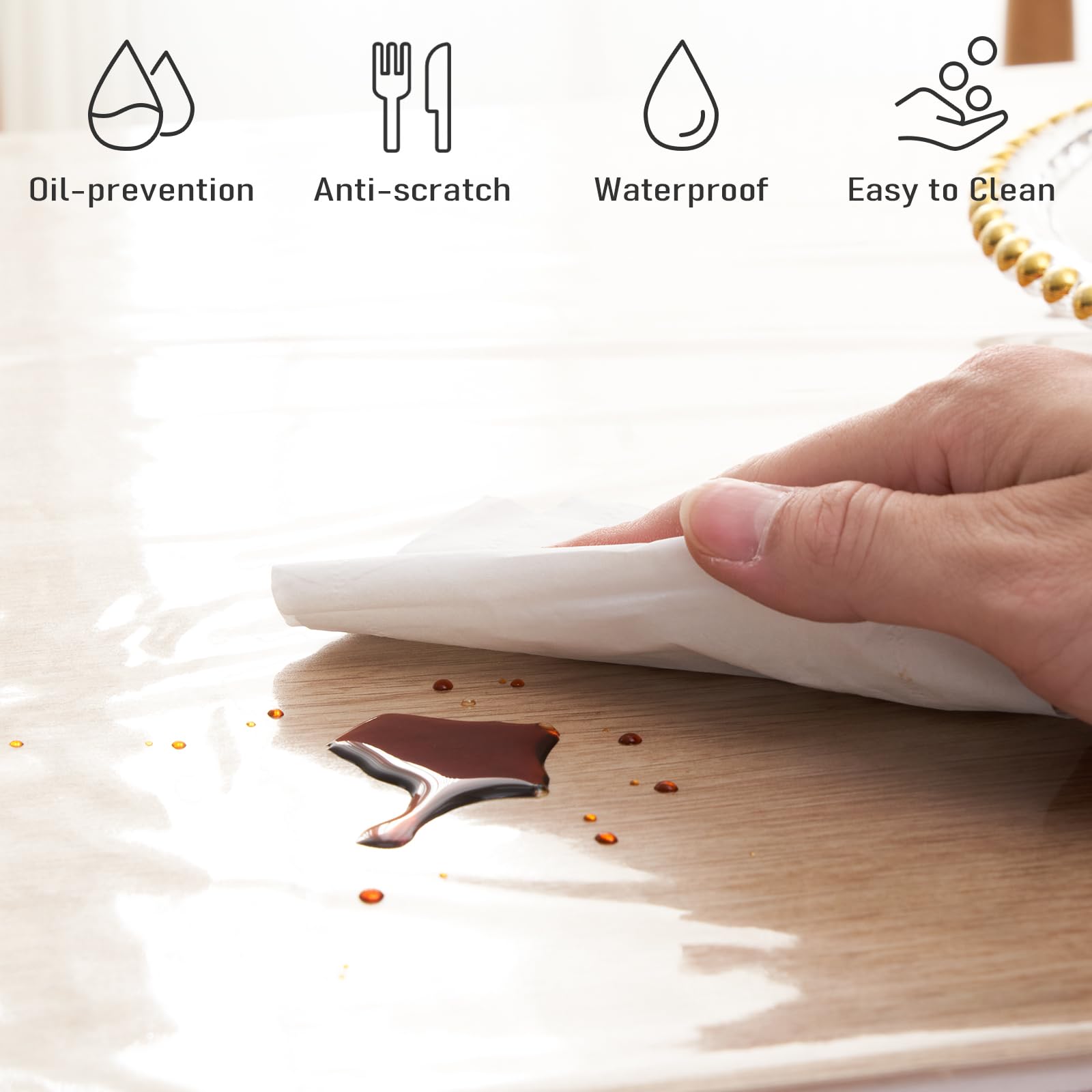 Clear Plastic Tablecloth Protector Rectangle 60x120 inch Waterproof Oilproof Stain Resistant Wipeable Table Cover for Dining Tables