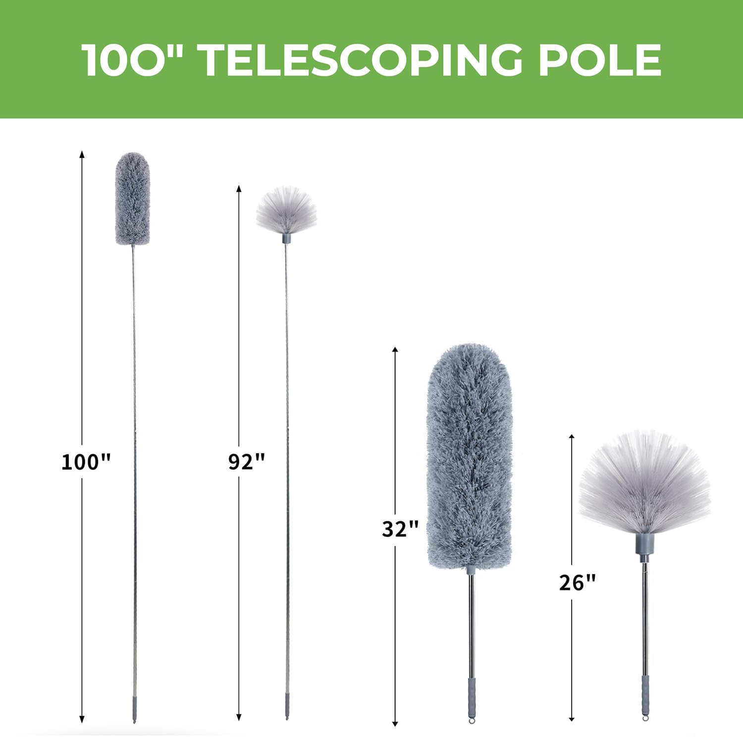 DNACHEW Cobweb Duster with Extension Pole, Spider Web Brush & Ceiling Cleaning Kit, 100" Microfiber Feather Duster Cleaner with Washable Head for Ceiling Fan, Furniture, Home