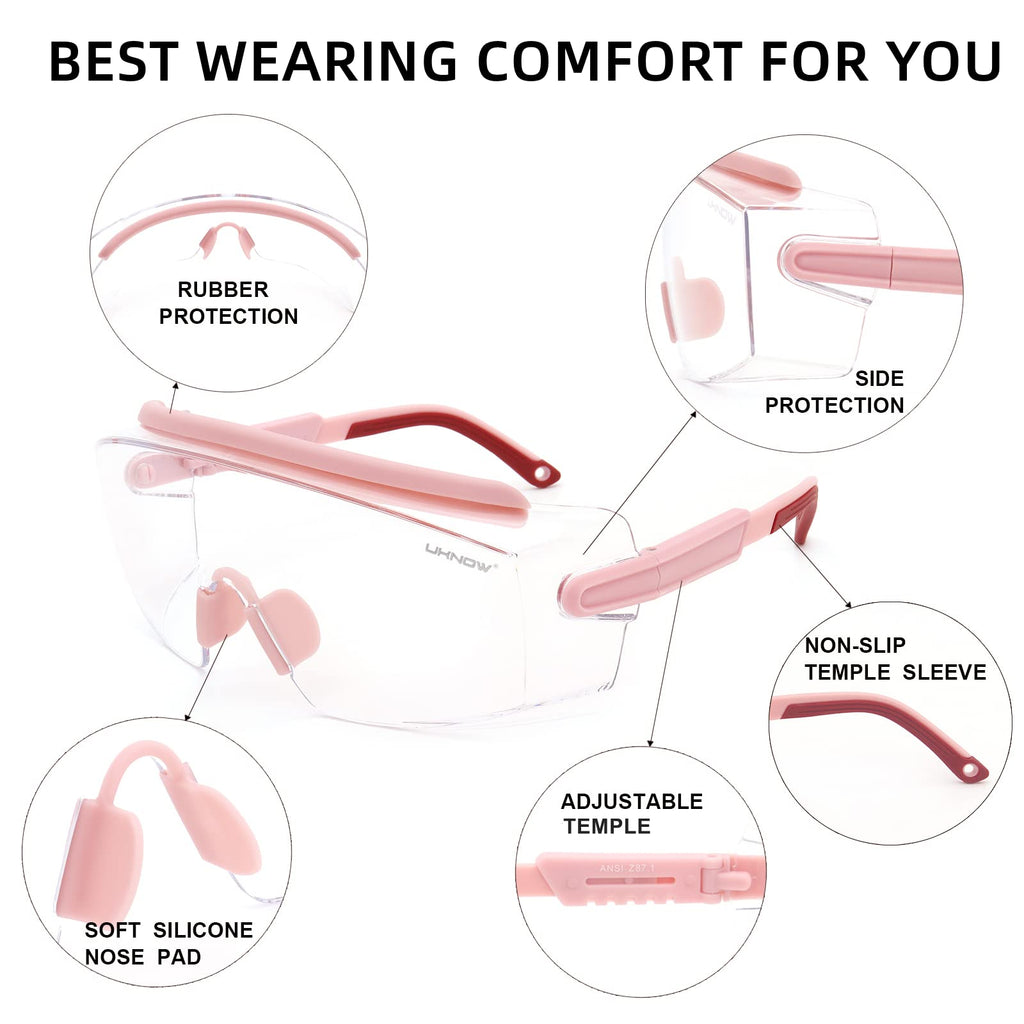 UKNOW Safety Goggles Over Glasses, Anti Fog Safety Glasse with Clear Wraparound Lens, ANSI Z87.1 Protective Eyewear