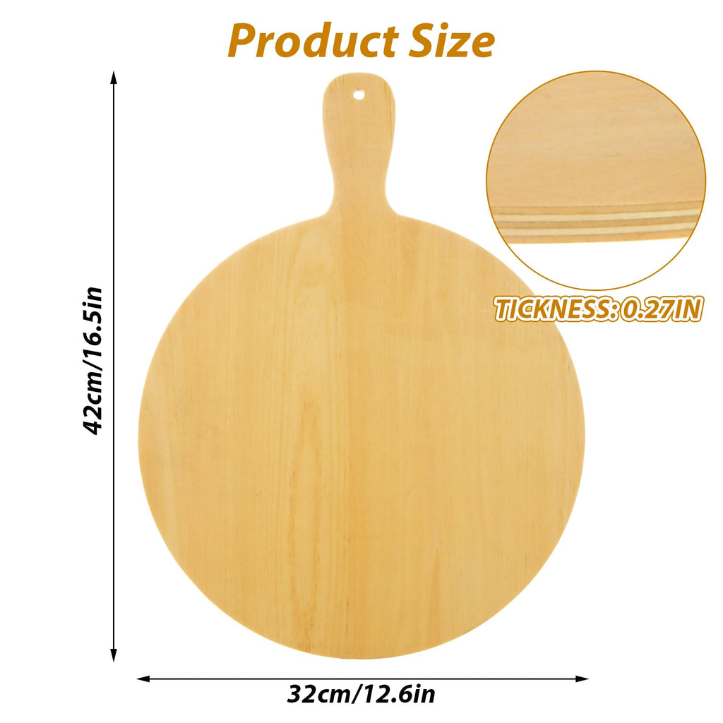 4 Pack Wooden Pizza Peel, 12 Inch Pizza Spatula with Wood Handle Suitable for 12"x12" Pizzas, Round Wooden Cutting Boards for Baking Homemade Pizza, Bread, Cheese, Fruit