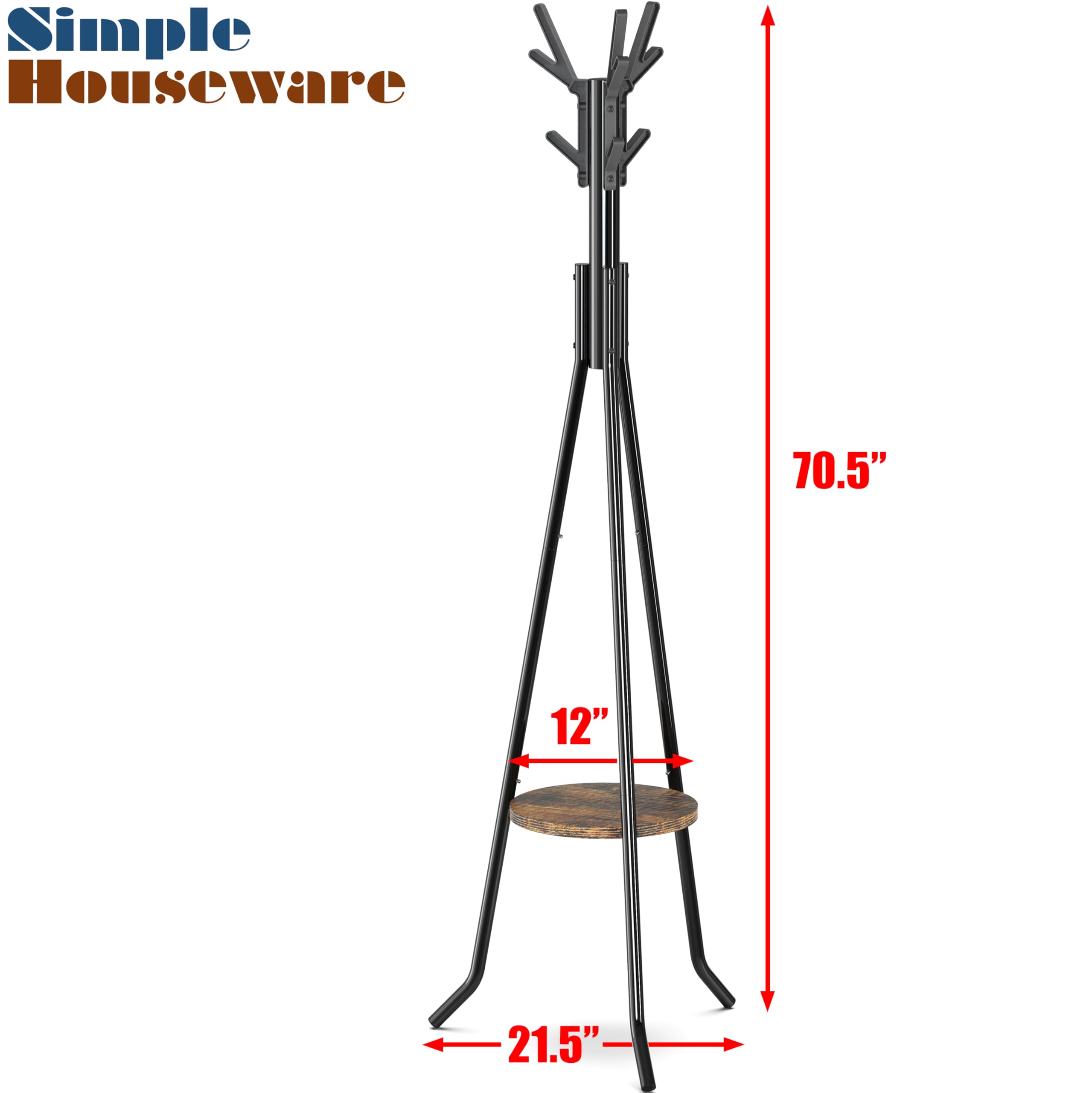 Simple Houseware Freestanding Coat Rack With Shelf, 9 hooks, Black