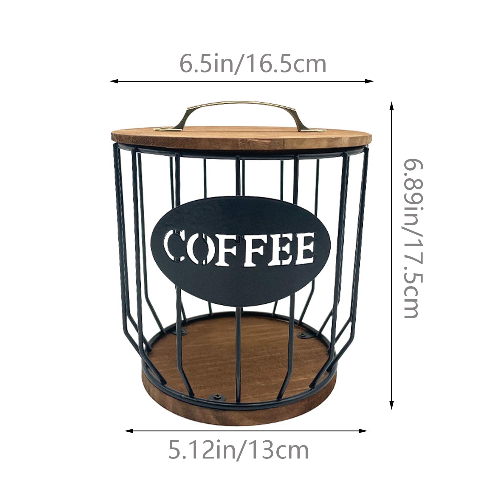MYTOAU Coffee Pod Holder with Lid, Large Capacity K Cup Holder, Rustic Wooden Base, Black Wire Storage Basket for Kitchen Countertop, Coffee Bar Organizer