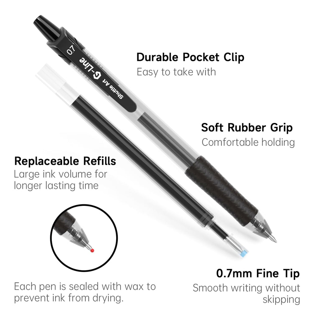 Lineon 46 Pack Black Gel Ink Pens (20 Gel Pens with 26 Refills) Medium Point Retractable Writing Smooth Writing with Comfortable Grip for Office School