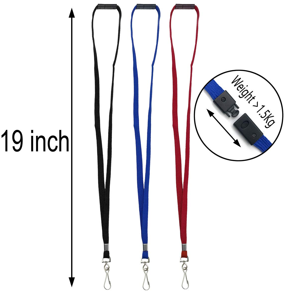 Bird Fiy Lanyards Safety Black Lanyards Neck Flat Premium Breakaway Badge Lanyard with J-Hook for ID Nametag Badge Holder (Black, 50 PCS)