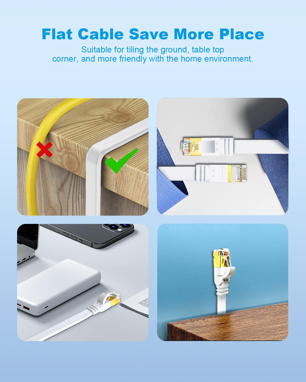 Yauhody CAT8 Ethernet Cable 25ft, High Speed 40Gbps 2000MHz SFTP Flat Internet Network LAN Cable with Gold Plated RJ45 Connector for Router, Modem, PC, Switches, Hub, Laptop, Gaming(White, 25ft/8m)