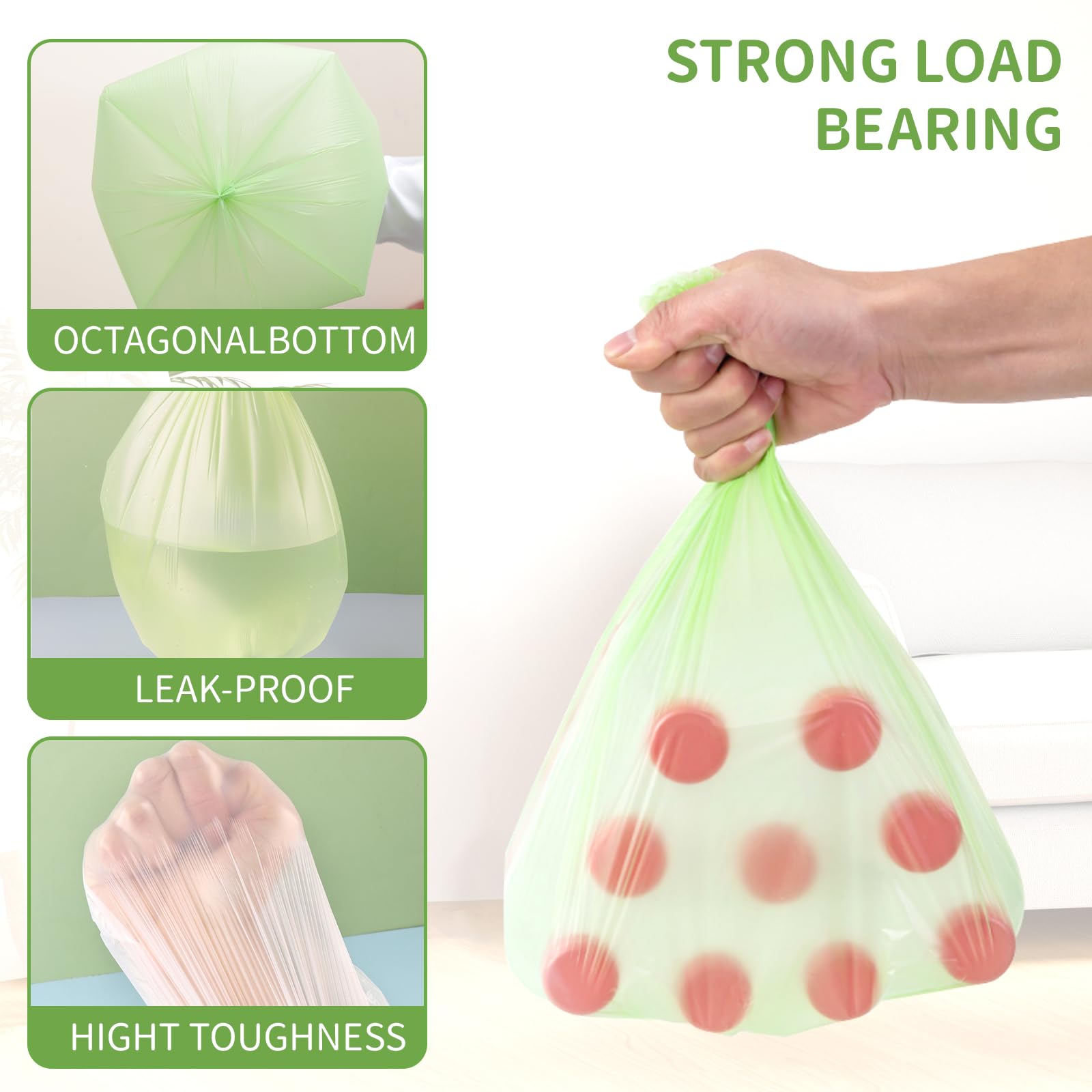 LRCXL 150 Count Compost Bags 10L, 2.6 Gallon Small Compostable Bags Green Trash Bags Waste Kitchen Biodegradable Garbage Bags for Food Scraps, Organic Compost Bin Bags
