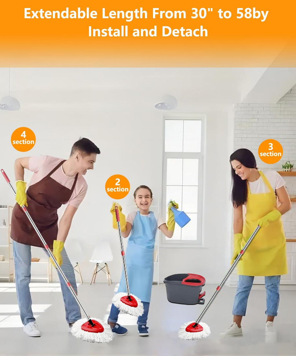 4 Pcs Spin Mop Heads Replacements For Vileda,Spin Mop Replacement Head Set with Base and 30" to 58" Mop Handle,Mop Head Replace,Mop Refills Machine Washable& Easy-to-Replace