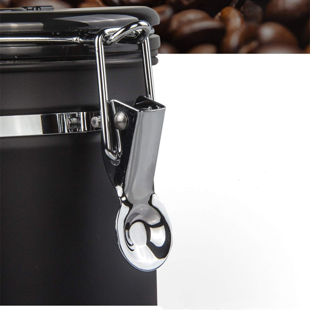 Yopay Airtight Coffee Canister, Stainless Steel Coffee Container with Measuring Scoop for the Kitchen, Coffee Ground Vault Jar With One Way Co2 Valve, Tea Coffee Beans Sugar Fresher, 16 oz, Black