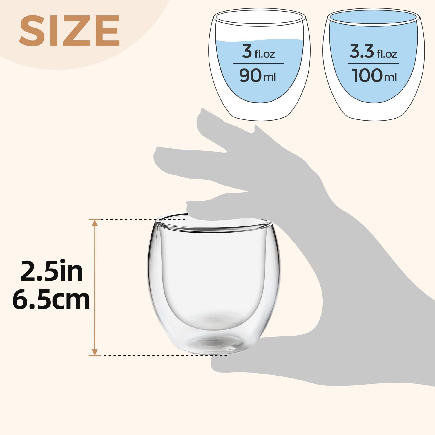 Yopinmall Espresso Cups Set of 6-100ML/3.4OZ Double Walled Glass Coffee Mugs Clear Coffee Cups Glass for Espresso Shot Cappuccino Latte Iced Coffee Tea Desserts Dishwasher Safe