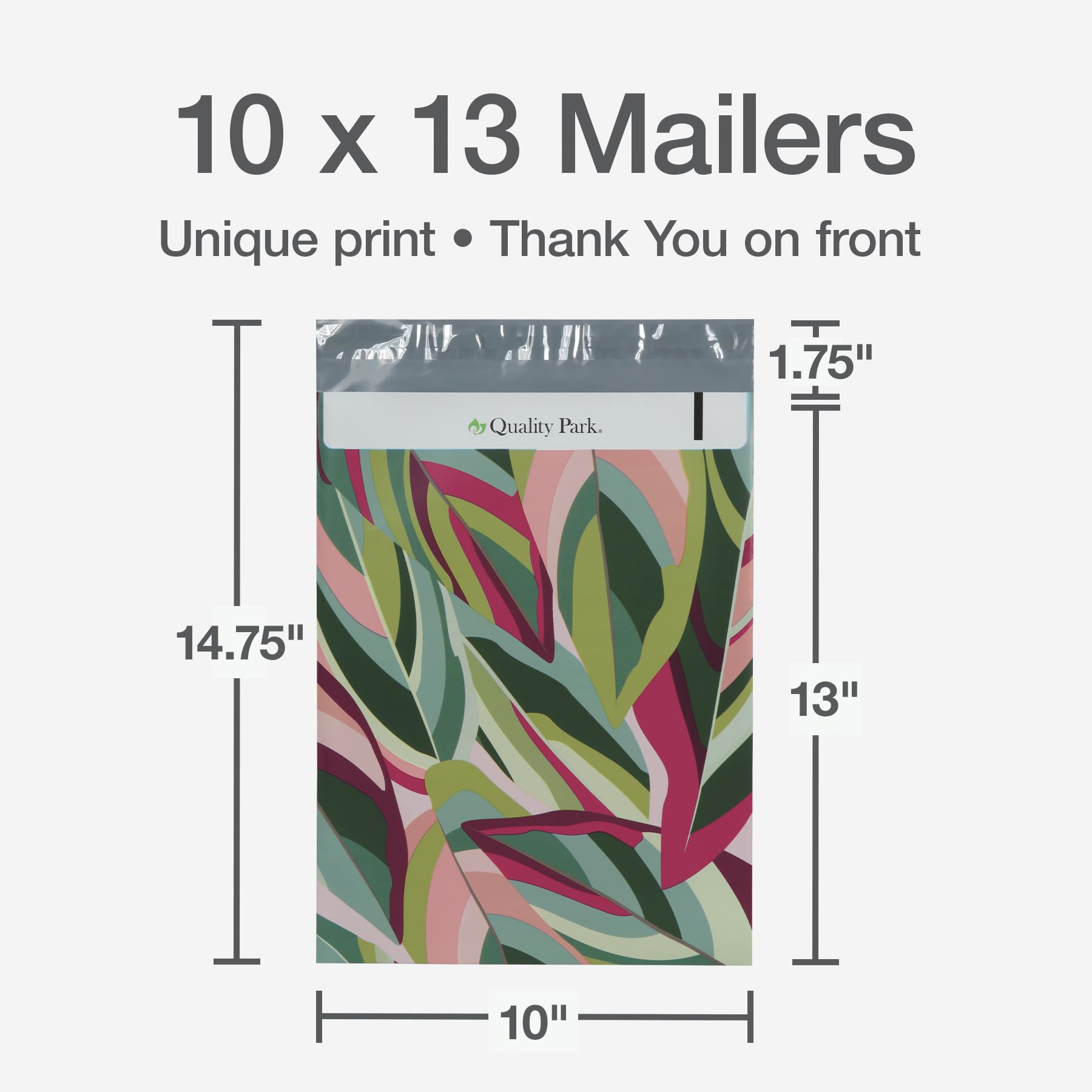 Quality Park Thank You Poly Mailers, 10 x13 Inch Shipping Envelopes, 100 Pack, Self Seal, Waterproof Shipping Bags for Clothing, Leaf (QUA89300)
