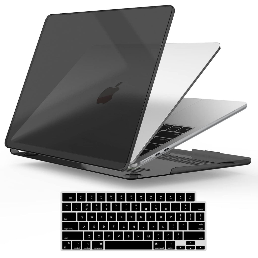 IBENZER Compatible with 2025 2024 2023 2022 MacBook Air 13 inch Case M4 A3240 M3 A3113 M2 A2681, Hardshell Case & Keyboard Cover for Mac Air 13.6 with Touch ID, Crystal Black, CA-AT13-KK-CYBK+1