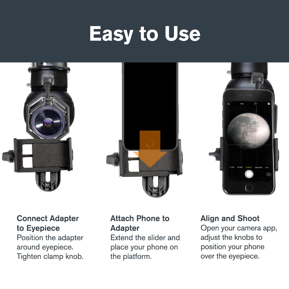 Celestron 81035 Basic Smartphone Adapter 1.25" Capture Your Discoveries, Black