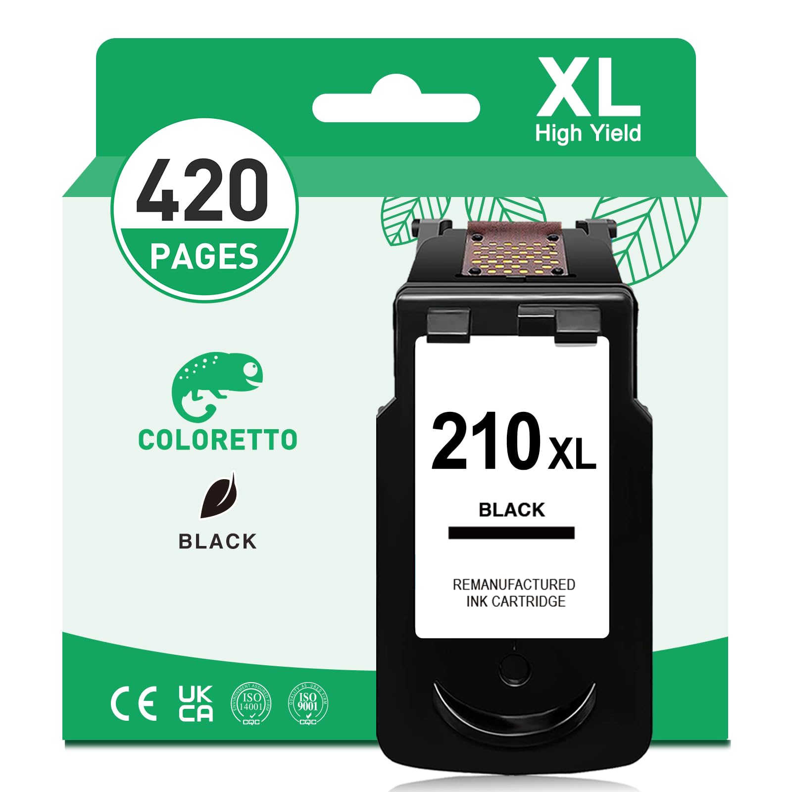 COLORETTO Ink Cartridge 210XL Black for Canon Pixma MP230 MP240 MP250 MP260 MP270 MP280 MP490 MP495 MP499 MX320 MX340 MX350 MX360 MX410 MX420 IP2700 IP2702 Printer Remanufactured PG-210XL Noir 1-Pack