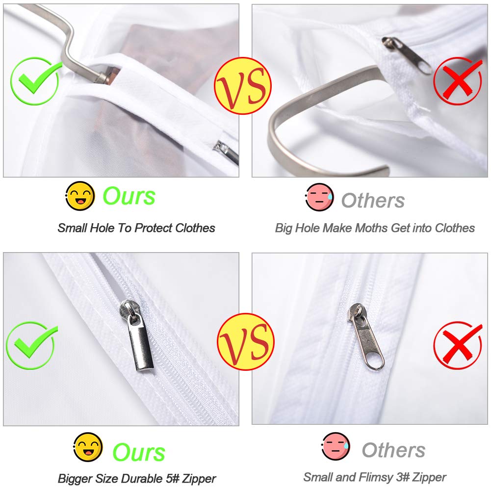 Garment Bag Clear Plastic Breathable Garment Bags Cover for Clothes Storage Suits Dress Dance Zippered Breathable Pack of 6 (24‘’ X 48‘’)