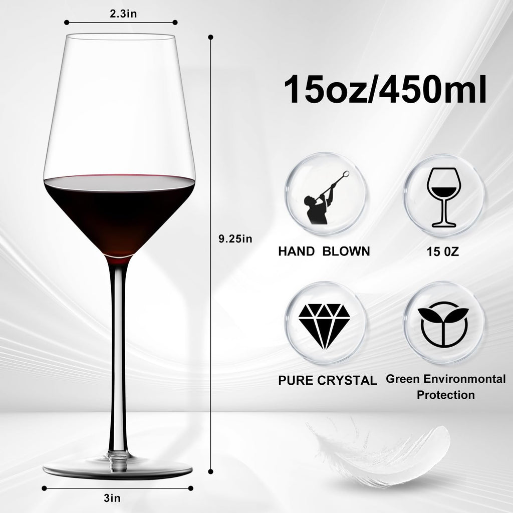 AMYOOLE Red Wine Glasses Set of 4,15 oz Lead-Free Crystal Clear Wine Glass, Hand-Blown Italian White Wine Glass, Great Gift Packaging