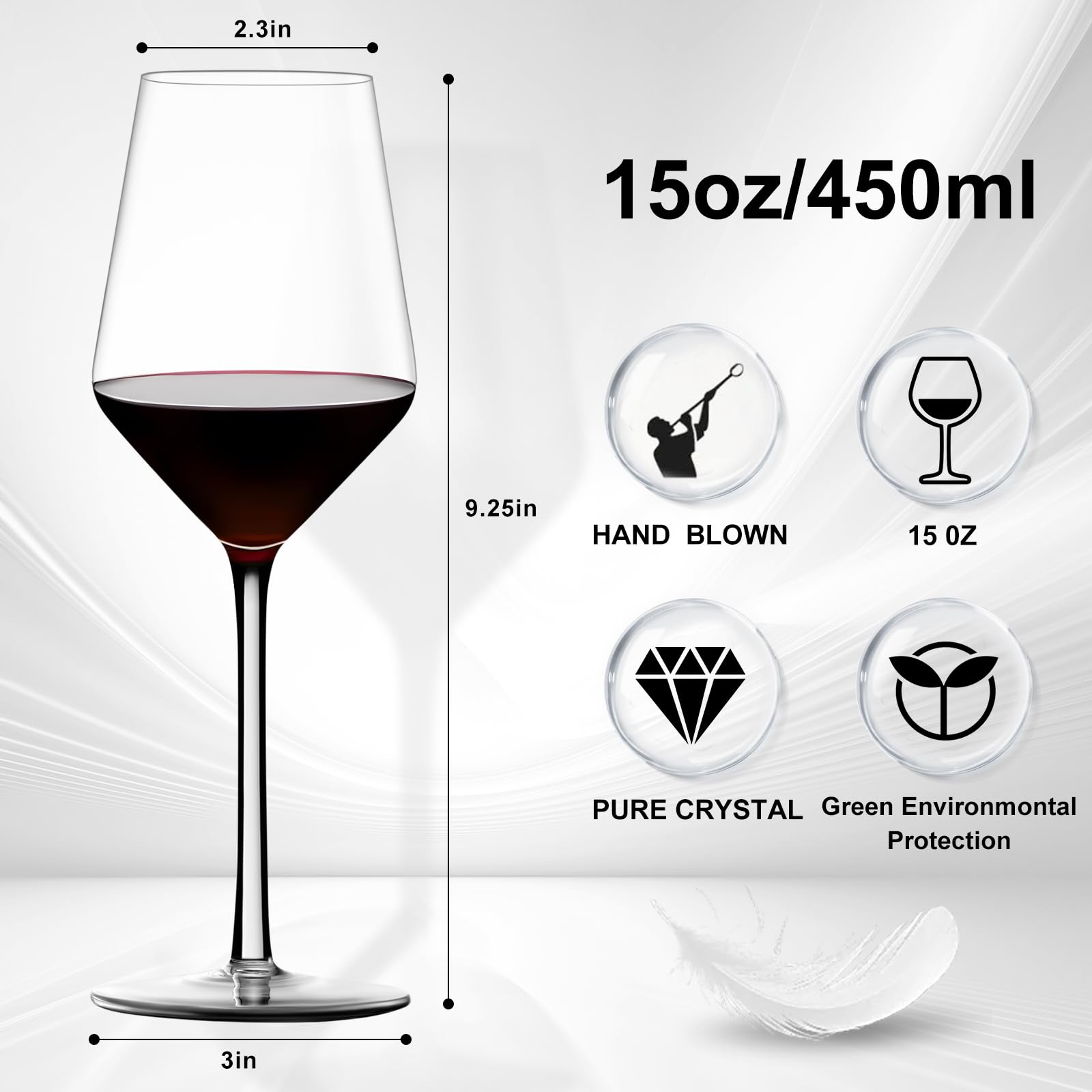 AMYOOLE Red Wine Glasses Set of 4,15 oz Lead-Free Crystal Clear Wine Glass, Hand-Blown Italian White Wine Glass, Great Gift Packaging