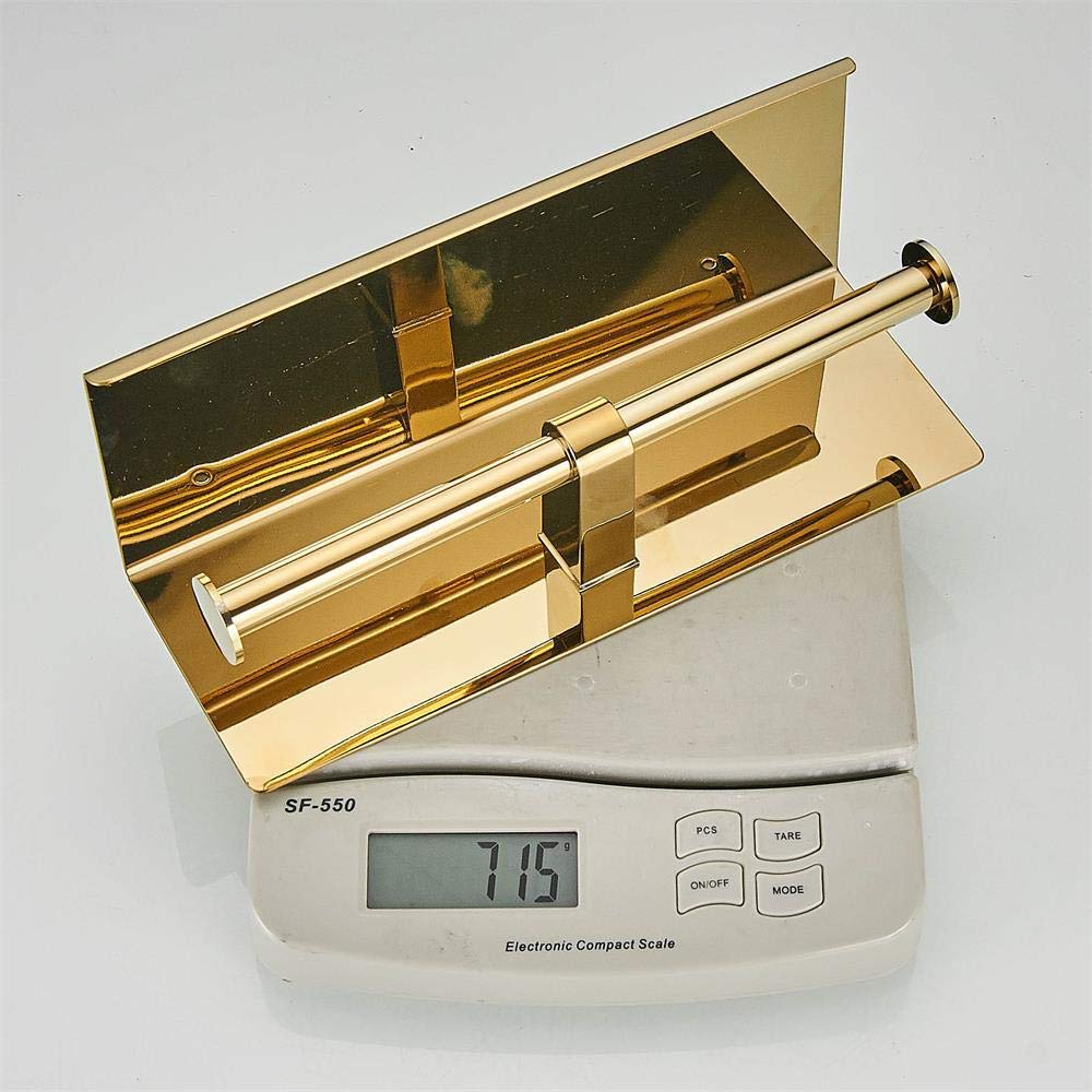 Toilet Paper Holder with Phone Shelf, Wall Mounted Stainless Steel Tissue Dispenser for Bathroom (Double Roll-Silver)
