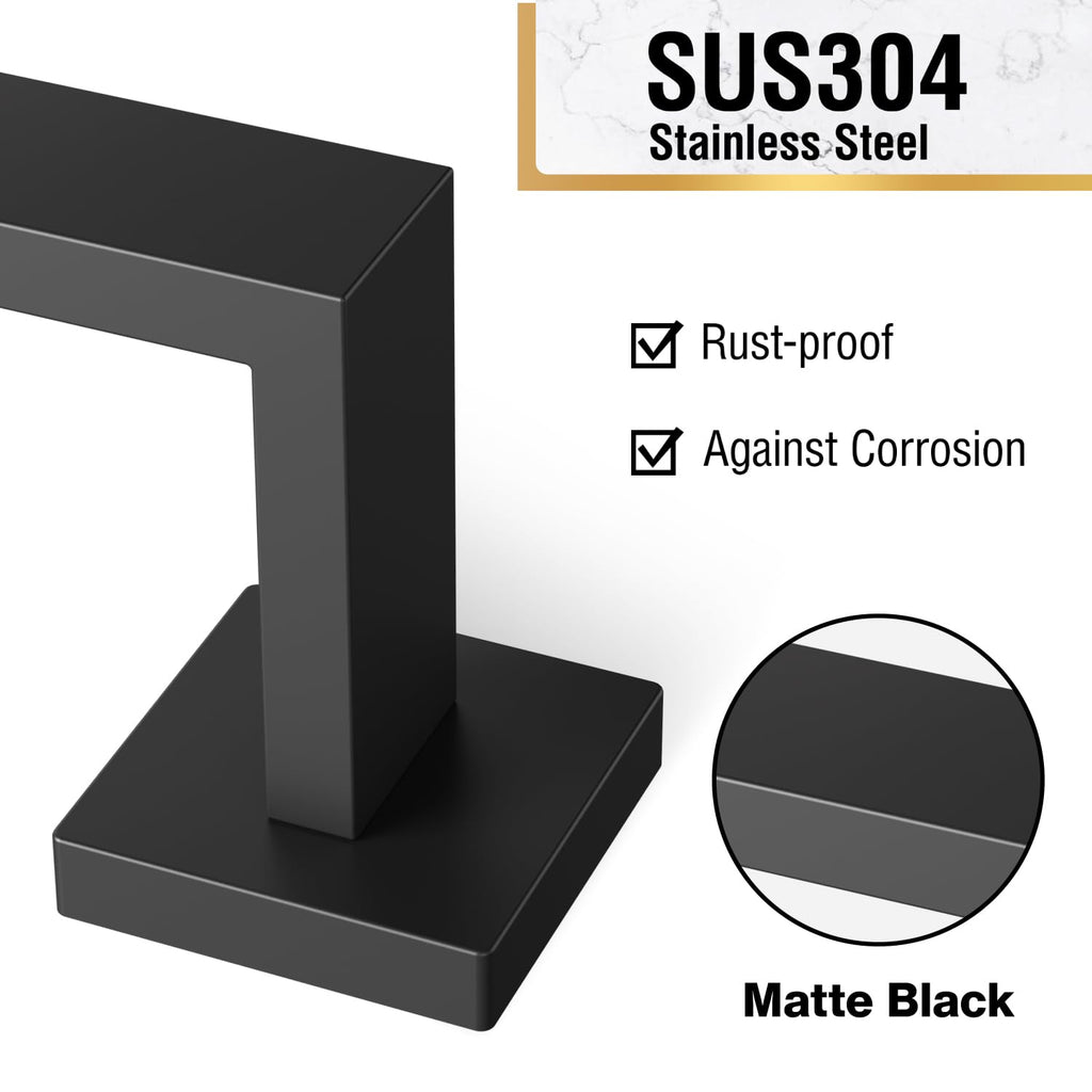 HITSLAM Toilet Paper Roll Holder Wall Mounted Matte Black Toilet Paper Holder for Bathroom Tissue SUS 304 Stainless Steel Rustproof Waterproof Rotateproof Square Style 2 Pack