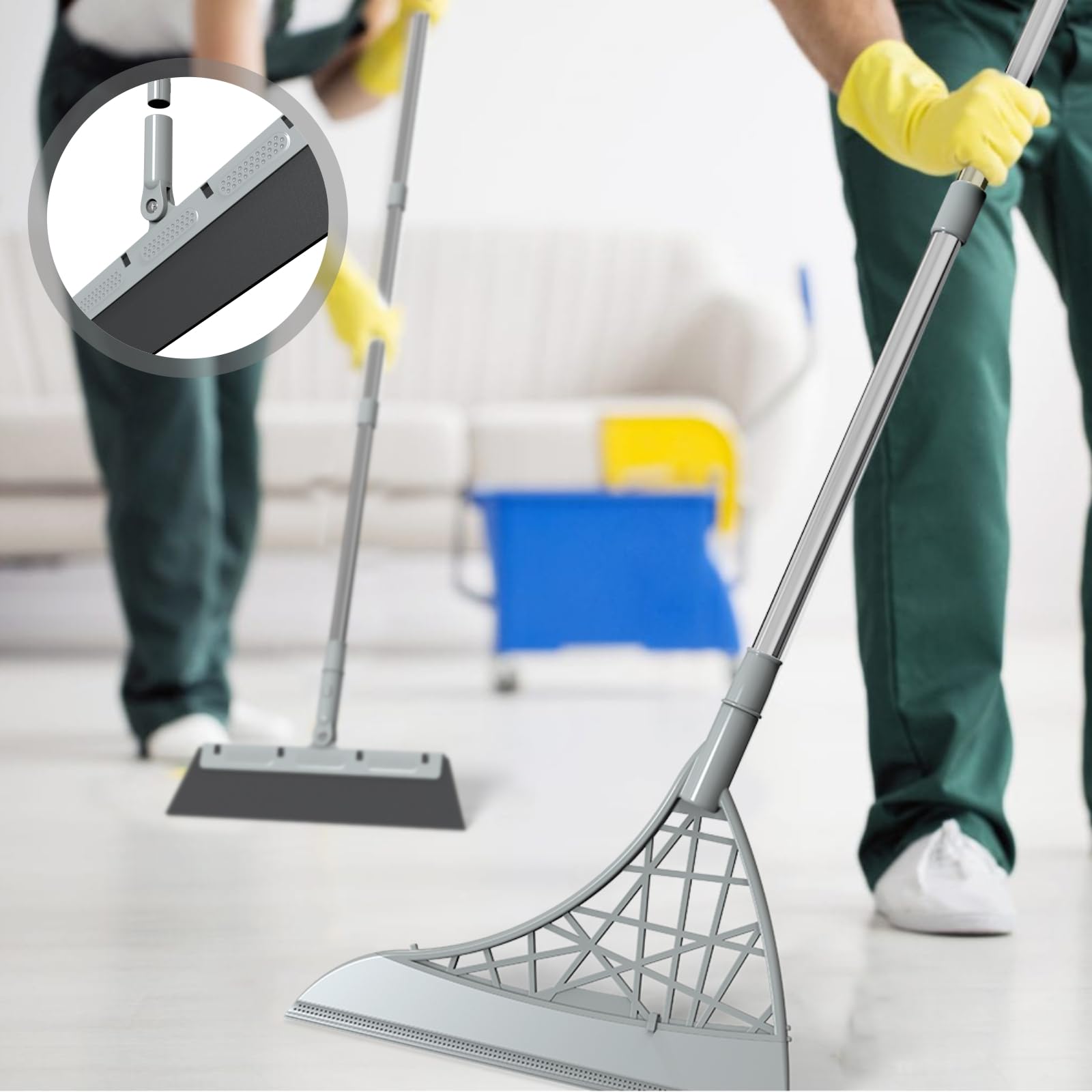 AILUROPODA 2 Pack Floor Squeegee, Multi Function Magic Broom and Wiper Broom, Light Weight Water Sweeper with 6 mop Rod, Wiping Sweeper Broom Remove Dust, Dog Hair Sweeping Floor Broom